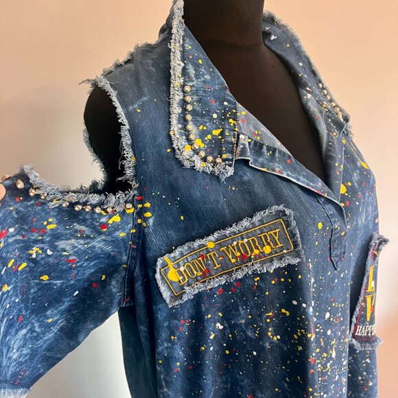 NWT M’ De Pompadour Colorful Oversized Dress. Cotton Abstract Artistry Details - Picture 9 of 14